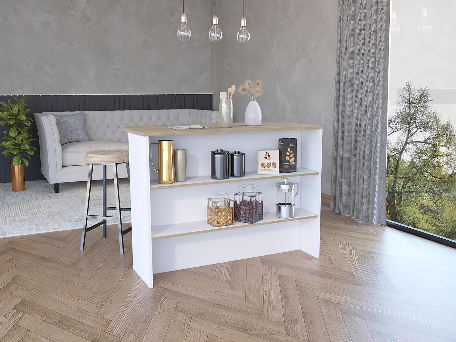 Kitchen Island with Two-Tier Storage Shelf and Workstation, White | Two-tier storage shelf and spacious workstation for efficient meal prep