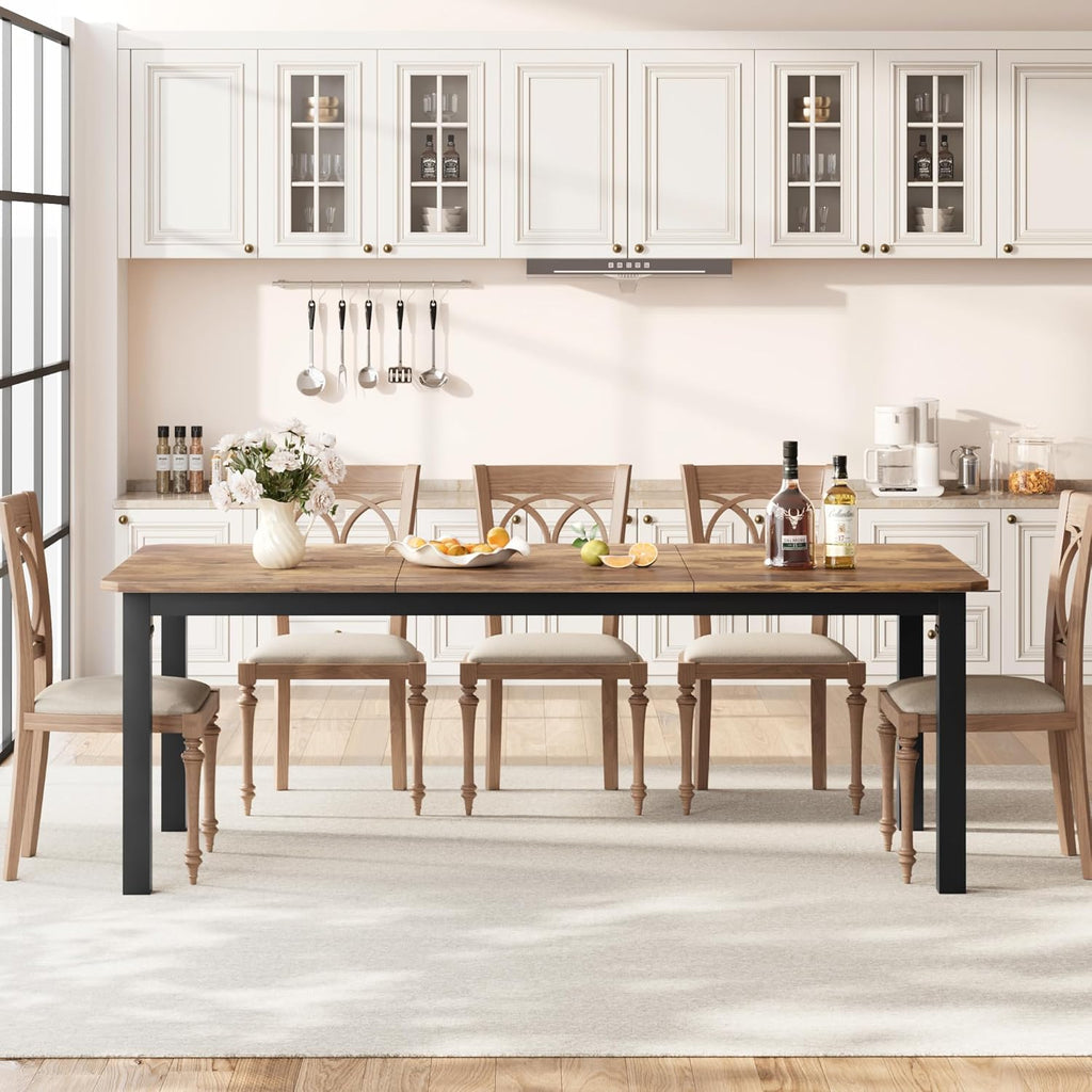 78.7" Industrial Dining Table for 6-8, Vintage Kitchen Table with Sturdy Metal Frame, Rectangular Dinner Tables for Kitchen, Dining Room, Living Room