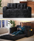 Gizoon Couch Bed Small Floor Couch 59" Convertible Sleeper Sofa | Folding Sofa Bed with 2 Pillows & Memory Foam, Corduroy Pull Out Couch for Small Spaces, Apartment, Living Room, Black