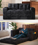 Gizoon Couch Bed Small Floor Couch 59" Convertible Sleeper Sofa | Folding Sofa Bed with 2 Pillows & Memory Foam, Corduroy Pull Out Couch for Small Spaces, Apartment, Living Room, Black