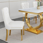 White Velvet Dining Chairs Set of 2, Mid Century Modern Kitchen & Dining Room Chairs, Fabric Tufted Dinning Chairs, Velvet Upholstered, Wing Back, Pull Ring, Stainless Steel Legs, Gold