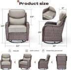 Rilyson Outdoor Swivel Rocker Chairs - All Weather Resistant Wicker Patio Furniture Set of 2 with High Back and 6 inch Thick Cushions for Deck Porch Yard and Poolside, Brown/Beige