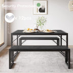 Gizoon 45.5" Dining Table Set for 4, Kitchen Table with 2 Benches Black | Space-saving black 4-person table set with 2 benches. Steel frame & MDF board. Benches tuck under table. 330lbs capacity.
