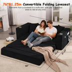 76" Convertible Sofa Bed, Corduroy Couch with Cup Holders & Pocket | 2-in-1 Sleeper Sofa, Pull-out Couch Bed with 5 Pillows, Living Room, Small Spaces, Bedroom, No Assembly