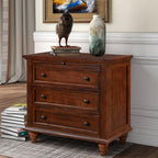 3-Drawer Storage Wood Cabinet, End Table Set of Two with Pull Out Tray,Nightstand with 4 Round Wood Legs,for Bedroom LivingRoom Office Study (Brown@3)