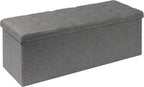 PINPLUS Folding Storage Ottoman Bench, Grey Linen | Linen Storage Chest with Padded Seat, Blanket Organizer, Footrest Stool and End of Bed Bench for Bedroom or Living Room