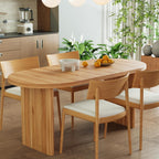 GDFStudio 55.12"-70.87" Farmhouse Extendable Oval Dining Table for 4-6, Modern Solid Wood Kitchen & Dining Table with Removable Leaf Mid-Century Modern Round Dining Tables Space Saving, Natural Walnut