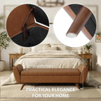 HomePop Modern Storage Bench with Wood Legs |Homepop Home Décor|Bench with Storage for Living Room & Bedroom - Cognac Brown Faux Leather