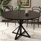 IDEALHOUSE 47 Inch Round Dining Table for 4, Farmhouse Kitchen Table with Metal K-Base, Black Circle Wood Table for Dining Room, Kitchen, Apartment & Living Room (Table Only)