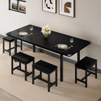 Einhomn 7-Piece Dining Table Set, 63" Extendable Kitchen Room Table with 6 Stools, Mid Century Modern Dinner Table with Metal Frame & MDF Board, Space-Saving, Easy Assembly, Black