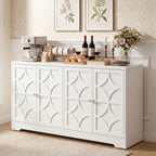 RoyalCraft Sideboard Buffet Cabinet with Storage, 56" Modern Sideboard with 4 Carved Doors, Large Wood Coffee Bar Console Table for Kitchen, Dining Room, Entryway, Living Room, Satin White