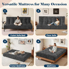 8 Inch Futon Mattress Full Size, Futon Floor Sofa Bed Foldable with Soft Corduroy Fabric - High Resilience Foam Filling - 2 Storage Straps for Home, Guest Room, Dorm, Grey (Frame Not Included)