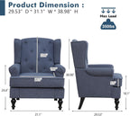 Accent Chair Set of 2, Mid Century Modern Fabric Wingback Chair, Upholstered Armchair with High Back and Vintage Legs, Comfy Single Sofa Side Reading Chair for Living Room Bedroom, Blue