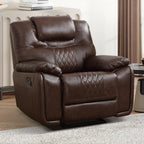 EBELLO Genuine Leather Recliner Chair, Manual Overstuffed Reclining Sofa for Adults with Comfortable Armrest and Backrest, Single Couch for Living Room, Dark Brown