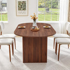 weselon 78.7" Oval Dining Table for 6-8 People, Large Kitchen Dining Table with Fluted Pedestal Base, Modern Minimalist Dining Room Table with 3-Piece Tabletop, Walnut (Chairs Not Included)