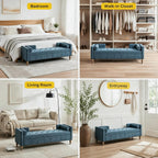 Aoiy & Wifon 64.57" W End of Bed Bench King Size, Upholstered Large Storage Ottoman Bench with Bolster Pillows & Armrest, Window Seat Bench for Living Room Bedroom, Chenille, Blue