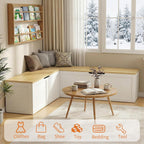 Zevemomo 63" L Shaped Storage Bench, White Breakfast Nook Benches, Corner Storage Bench with Hidden Storage for Dining Room, Kitchen, Entryway
