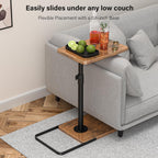 TV Tray Table for Couch - Adjustable Height & 360°Swivel Panel Design，Larger Metal and Wooden Base to Prevent Slipping，Sofa Armrest Tray Table for Eating Laptop Couch Bed Dinner or Small Space