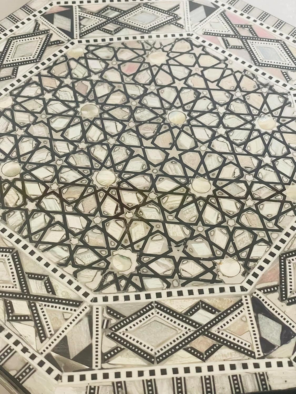 Morrocan Table Design Mother of Pearl Inlaid,Arabic Side Corner cofee Table for Living Room (Classic B)