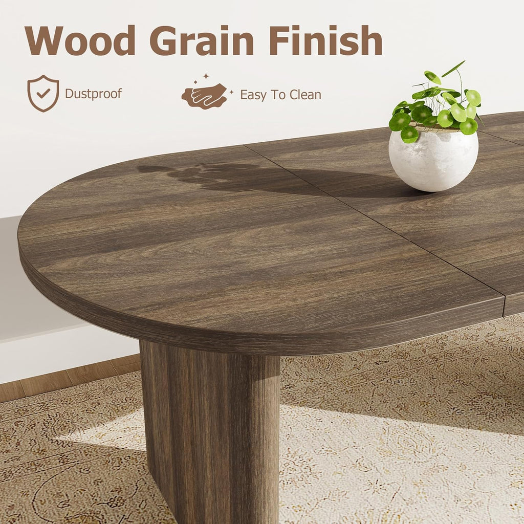 IDEALHOUSE 70.8" Oval Dining Table for 4-8, Wood Kitchen Table with Double Pedestal Base, Spacious Dining Room Table for Kitchen, Living Room, Reception Area, Natural Finish, Brown