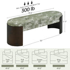 VKNOW 50" Upholstered Ottoman Bench with Botanical Pattern, Oval Entryway Bench with Solid Curved Bentwood Legs, Accent End of Bed Bench for Bedroom, Dining Bench for Dining Room, Living Room, Green
