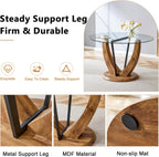 JUFU Round Dining Table for 4/6, 48 Inch Wood Kitchen Table with Stable Pedestal Base, Modern Glass Dining Table for Kitchen, Living Room, Apartment, Restaurant