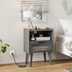 MMEOLUOOK Nightstand with Charging Station, Bedside Tables Set of 2, End Table Side Table with 2 Tiers Storage Space, for Bedroom, Living Room, Grey MLBZ07ZEV-2