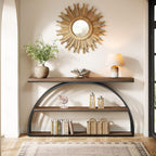 Tribesigns 63-Inch Console Table for Entryway, Farmhouse Entryway Table with Arched Frame, 3-Tier Industrial Sofa Console Behind The Couch for Living Room, Foyer, Hallway, Rustic Brown & Black