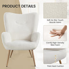 Yaheetech Barrel Chair, Fuzzy Accent Chair with High Back, White | Boucle Fabric Armchair with Soft Padded, Modern Vanity Chair, for Living Room Bedroom Makeup Room