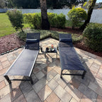 PURPLE LEAF Outdoor Chaise Lounge Set of 3 Pool Lounger Pillow, Navy Blue | Lightweight aluminum frame, Fade-resistant textilene fabric, Wheels for easy movement, 5 Adjustable positions, Easy assembly