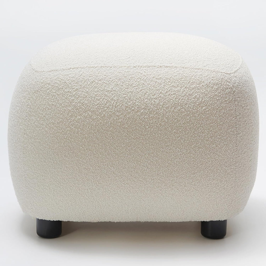 KINWELL Round Boucle Upholstered Ottoman Chair Padded Seat Footstool, Beige | Easy Assembled Modern Soft Sofa Couch Loveseat Chair Footrest, Extra Seating for Bedroom Entryway, 18.5" D x 23" W x 16.5" H