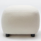 KINWELL Round Boucle Upholstered Ottoman Chair Padded Seat Footstool, Beige | Easy Assembled Modern Soft Sofa Couch Loveseat Chair Footrest, Extra Seating for Bedroom Entryway, 18.5" D x 23" W x 16.5" H