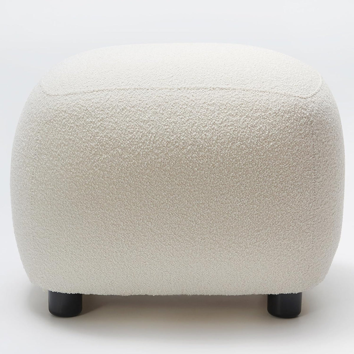 KINWELL Round Boucle Upholstered Ottoman Chair Padded Seat Footstool, Beige | Easy Assembled Modern Soft Sofa Couch Loveseat Chair Footrest, Extra Seating for Bedroom Entryway, 18.5" D x 23" W x 16.5" H