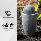 XBrand 26" Modern Sphere Water Fountain with LED Light – Indoor Outdoor Stone Texture Floor Fountain, Zen Bubbling Ball Water Feature for Garden Patio Porch - Gray