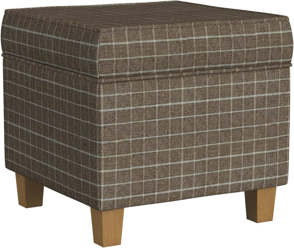 Homepop Home Decor Classic Square Storage Ottoman with Lift Off Lid | Ottoman with Storage for Living Room & Bedroom, Brown Window Pane Fabric