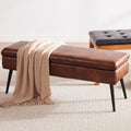 Ottoman with Storage Bench, Upholstered Large Entry Bench Brown | 43.3" Mid-Century Modern End of Bed Bench w/ Flip-Lid Metal Legs Padded Seat for Living Room Bedroom Entryway, Faux Leather
