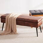 Ottoman with Storage Bench, Upholstered Large Entry Bench Brown | 43.3" Mid-Century Modern End of Bed Bench w/ Flip-Lid Metal Legs Padded Seat for Living Room Bedroom Entryway, Faux Leather
