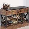 Shoe Bench, Lift Top Shoe Storage Bench, Adjustable Shelf Entryway Bench, Metal and Wood Shoe Rack Organizer with Cushion for Entry, Bedroom, Closet, Living Room, Hallway (Brown, 35.5“W)