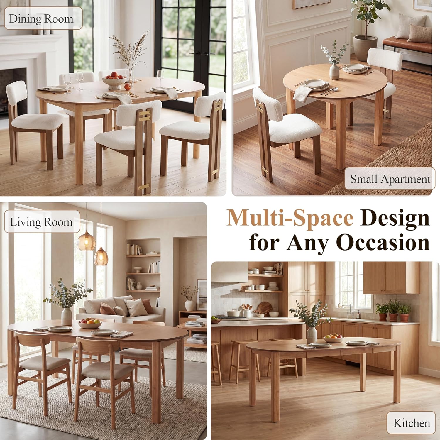 HNY Extendable Dining Table Round to Oval for 4-8, 42"-77" Oak Veneer Kitchen Table with Sturdy Legs, Modern Farmhouse Expandable Dining Room Table for Family Gatherings & Small Apartments, Natural