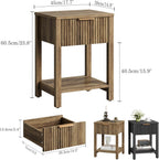 Fluted Nightstands Set of 2, Farmhouse Wood End Table with Drawer, Modern Beside Table with Open Storage Shelf, Small Side Table Organizer for Couch Bedroom Living Room(2, Brown) BNS102YW-2