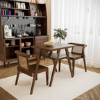 3-Piece Modern Dining Set with Stackable Dining Chairs, Solid Wood Square Table and Chair Breakfast Table Set for 2 Person, Space Saving Dinette for Dining Room, Kitchen, Living Room, Dark Walnut