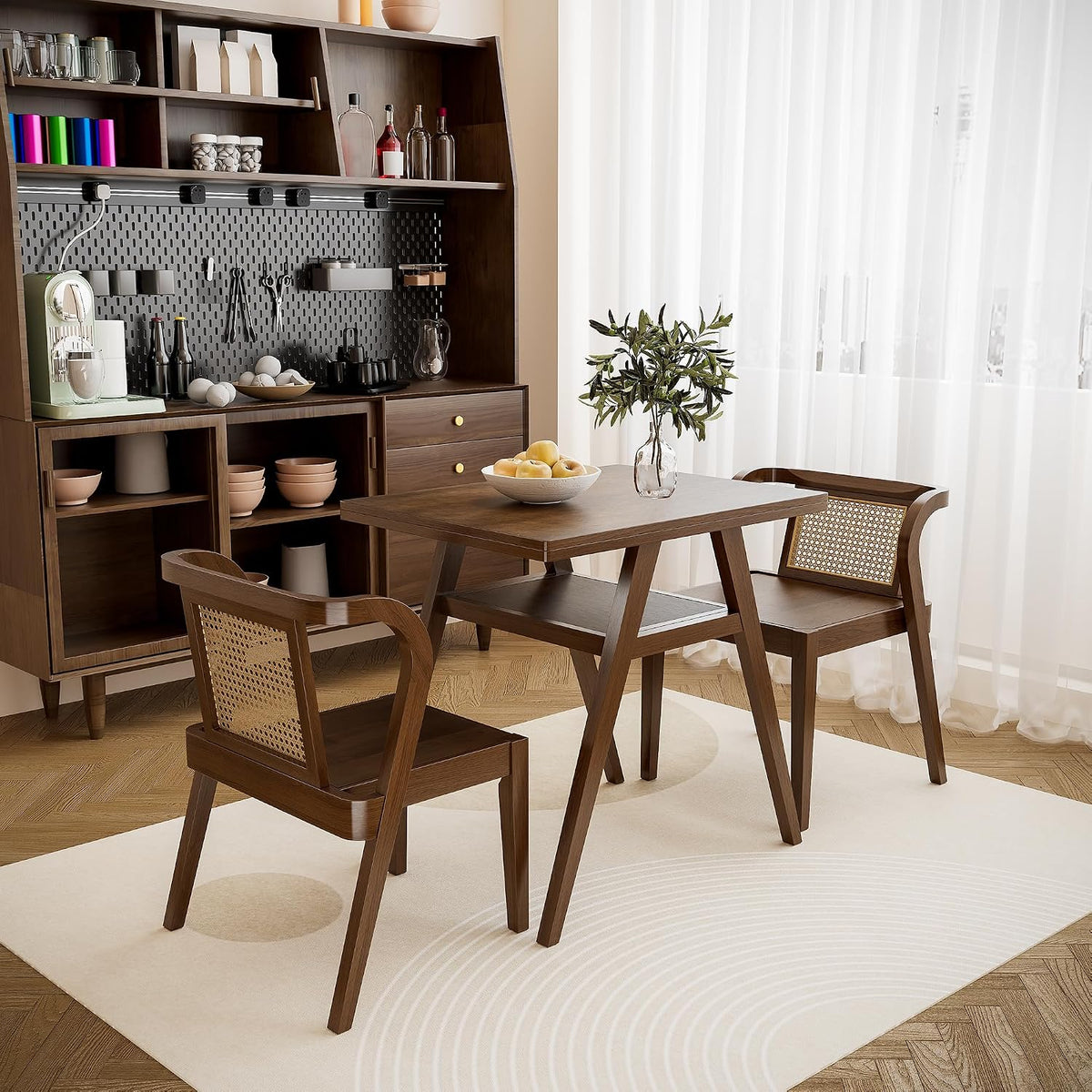 3-Piece Modern Dining Set with Stackable Dining Chairs, Solid Wood Square Table and Chair Breakfast Table Set for 2 Person, Space Saving Dinette for Dining Room, Kitchen, Living Room, Dark Walnut