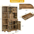 DWVO Kitchen Pantry Cabinet with Power Outlet, 67" Tall Farmhouse Pantry Storage Cabinet with Barn Doors, Drawer & Microwave Stand, Freestanding Hutch for Kitchen & Dining Room, Rustic Brown