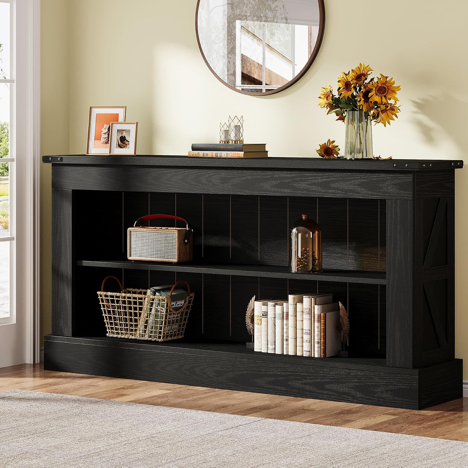 Tribesigns 63-Inch Long Console Table for Entryway, Narrow Long Entry Table with Shelves for Living Room, Farmhouse Sofa Console Behind Couch, for Foyer, Hallway, Black