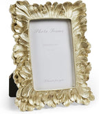 Cuspin Vintage Picture Frame 4x6 Frames, Gold Palm Leaves Textured Hand-Crafted Resin with Glass Front Elegant Retro Vintage Design Photo Frame for Wall and Tabletop Display Home Decor