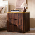 T4TREAM 24" Large Mid Century Modern Fluted Nightstand with 3 Drawers, End Table, Bedside Table for Bedroom, Living Room (Dark Walnut)