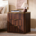 T4TREAM 24" Large Mid Century Modern Fluted Nightstand with 3 Drawers, End Table, Bedside Table for Bedroom, Living Room (Dark Walnut)