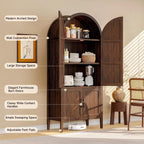 ONBRILL 71" Tall Wooden Arched Cabinet, 5-Tier Arched Kitchen Pantry Cabinet with Doors & Shelves, Farmhouse Kitchen Arch Cabinets with Adjustable Feet, Wooden Pantry Storage for Dining Room(Brown)