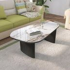 Luxury Marble Coffee Table, Premium Sintered Stone Top, Natural Wood Look Base, Modern Design Stone Cocktail Table, Marble Top Coffee Table for Living Room, Sculptural Contemporary Center Table