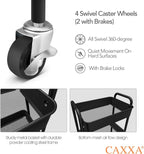 CAXXA 3-Tier Rolling Metal Storage Organizer - Mobile Utility Cart, Kitchen Cart with Caster Wheels (Black)